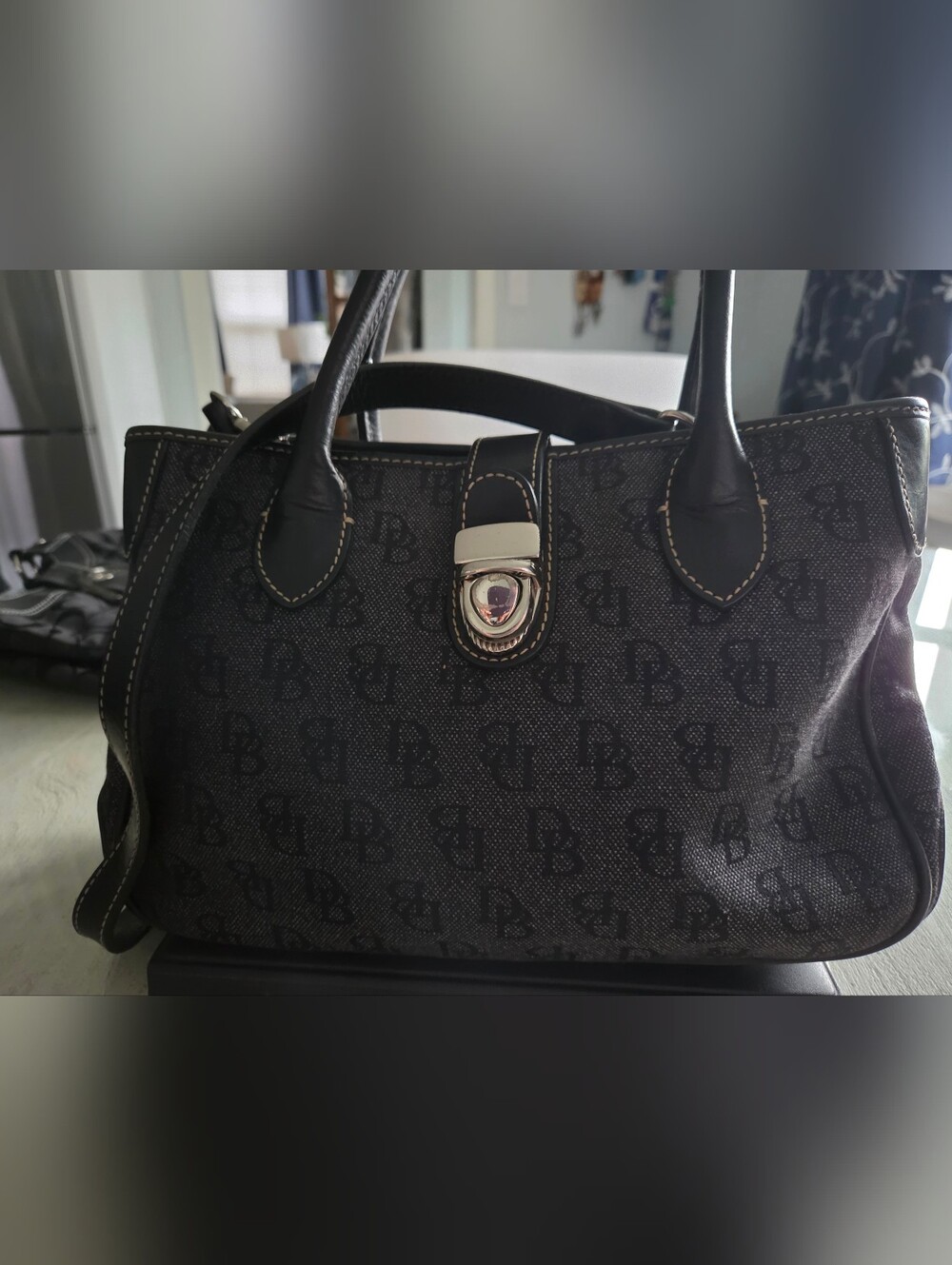 Dooney And BOURKE Dark BLACK Logo-Print Satchel Handbag